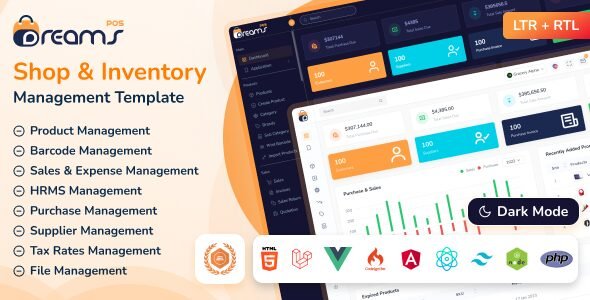 dreamspos 2 0 6 pos inventory management admin dashboard template tailwind react nextjs laravel